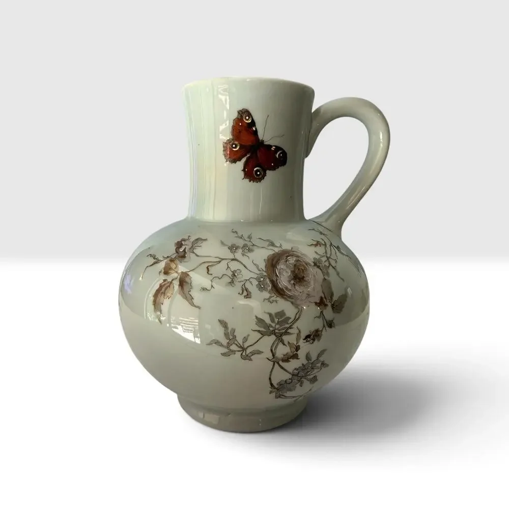 Antique Haviland Limoges Pitcher Aesthetic Movement Butterfly Floral 1880s Jug